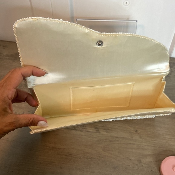 Cream Intricate Beaded Clutch - East West - Picture 3 of 6